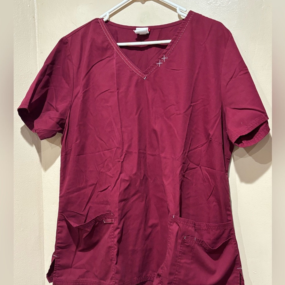 Women's Burgundy V-Neck scrub top dickies brand